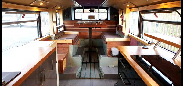 Glamping bus Lower deck dining area