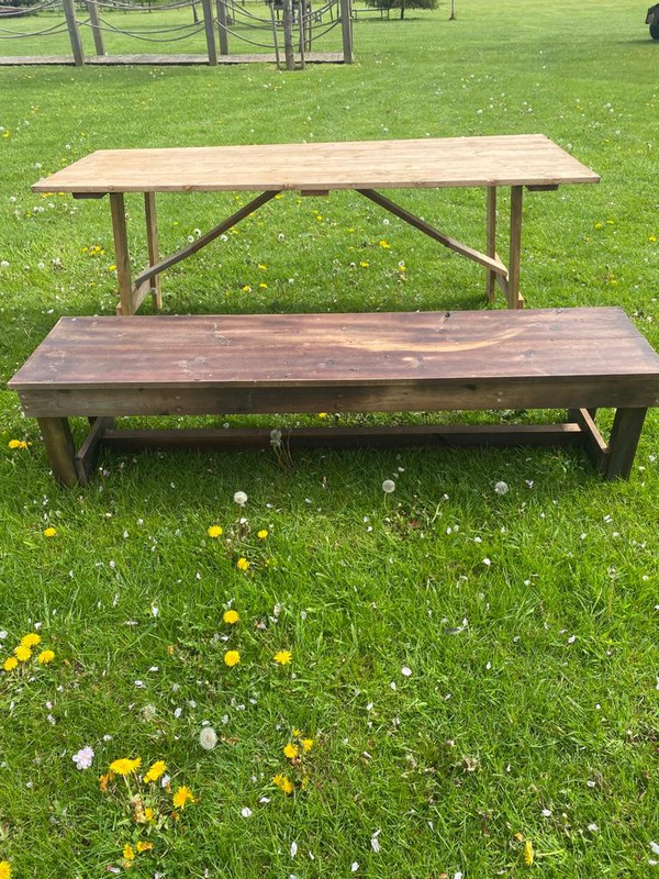 Plank top trestles with wooden folding legs