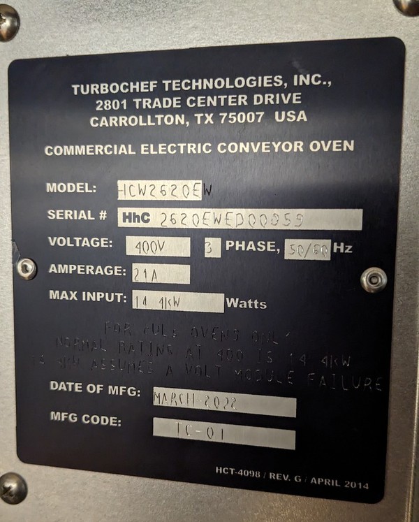 Turbochef 2620 High Speed Conveyor Ovens