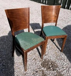 Wooden Chairs with Green Upholstered Seat for sale
