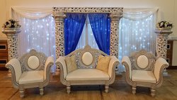 Secondhand Silver Canopy with Crystals with Two Matching Medium Pillars For Sale
