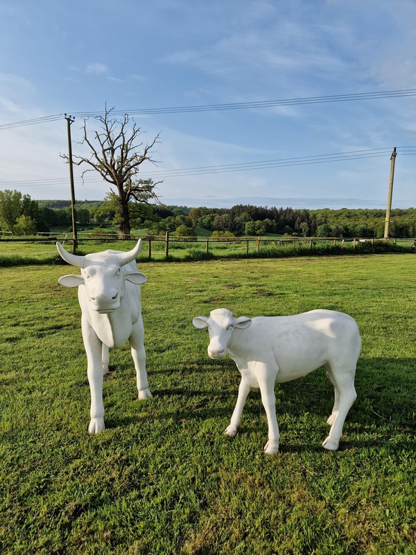 Full Size Acrylic Cow and Calf with Attached Metal Foot Mounting Plates For Sale