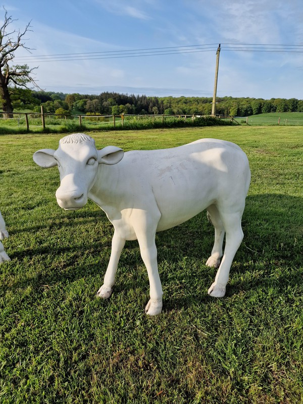 Secondhand Full Size Acrylic Cow and Calf with Attached Metal Foot Mounting Plates