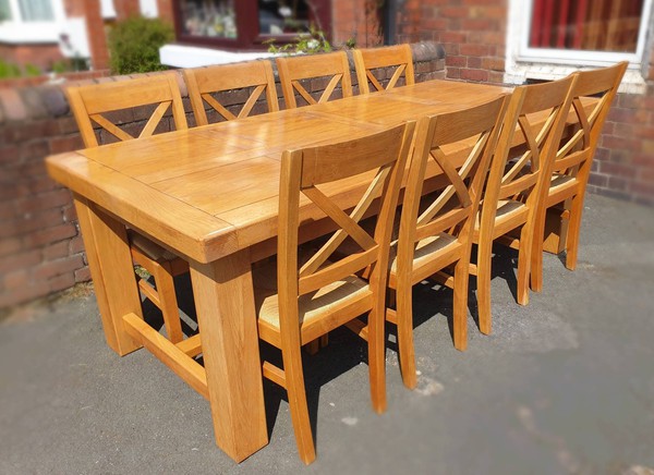 Oak dining table and chairs