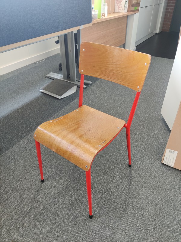 Wood Chair with Red Metal Frame