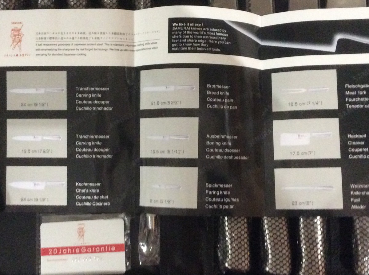 Secondhand Catering Equipment Chefs Knives Samurai Triple Hardened Steel Cromova 9 Piece