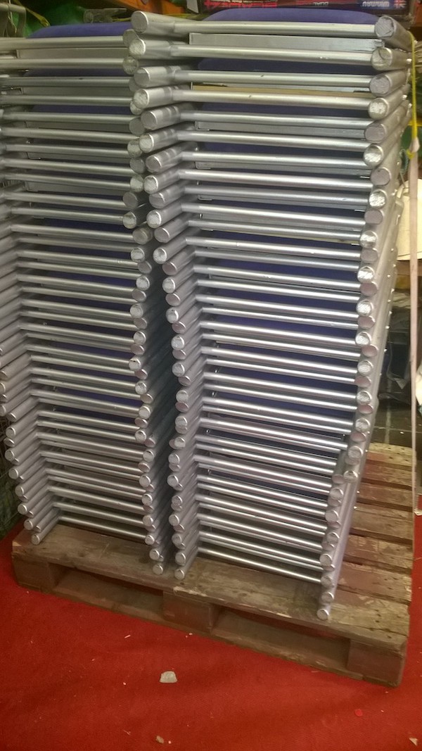 Folded Stacking Cheltenham Chairs Silver Blue Pads