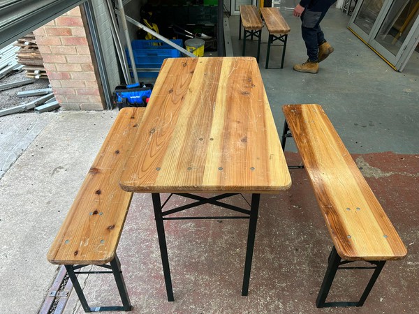 Used Rustic Trestle Table and Bench Sets For Sale