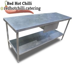 Secondhand 1.95m Stainless Steel Table With Drawer For Sale