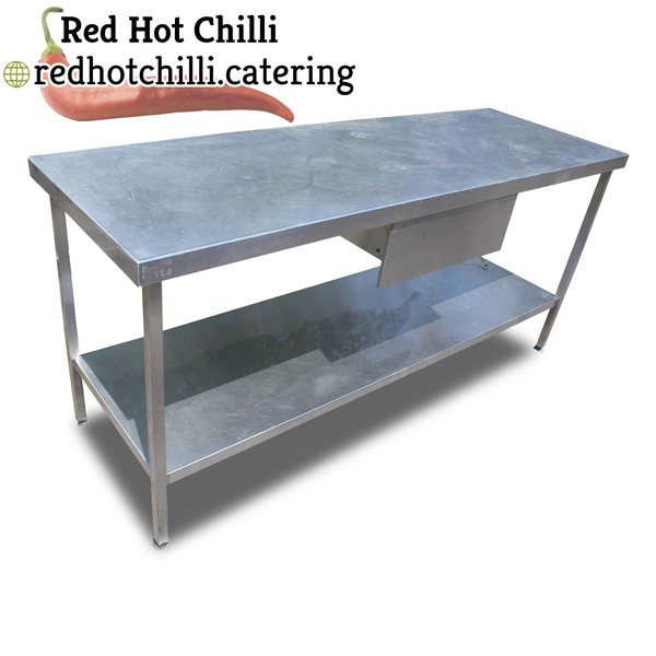 Secondhand 1.95m Stainless Steel Table With Drawer For Sale
