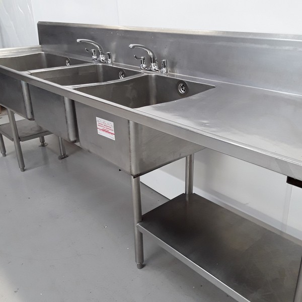 Used Stainless Steel Triple Bowl Sink for sale