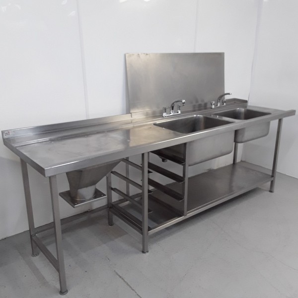 Used Stainless Steel Double Bowl Sink Dishwasher Station
