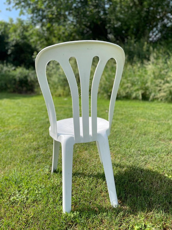 Used Bistro White Plastic Stacking Chairs