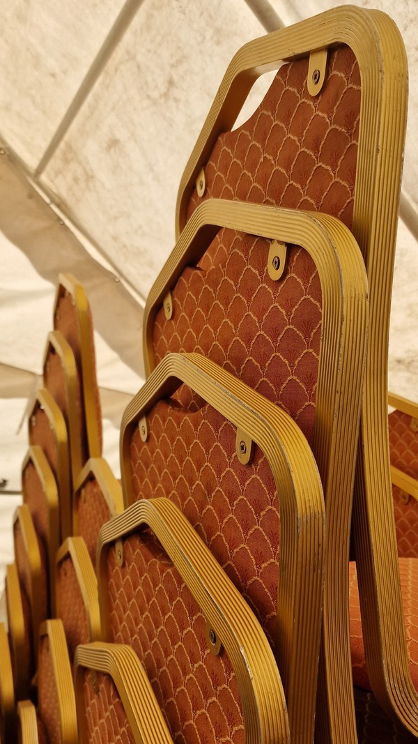 Gold Metal Banqueting Chairs with Gold Padding For Sale