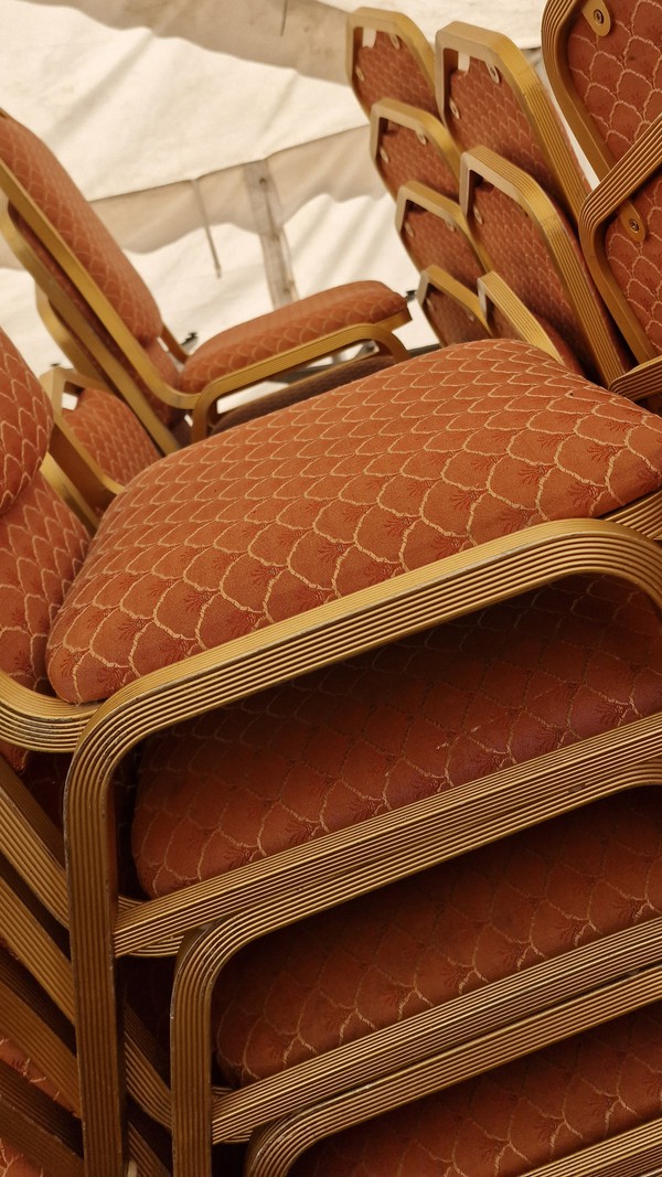 Secondhand Gold Metal Banqueting Chairs with Gold Padding