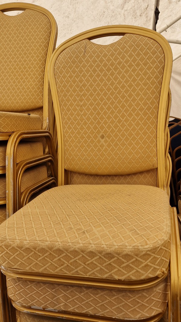 Used Gold Metal Banqueting Chairs with Gold Padding For Sale