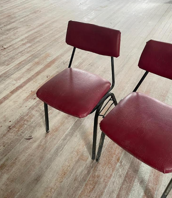 Red leather stacking chairs