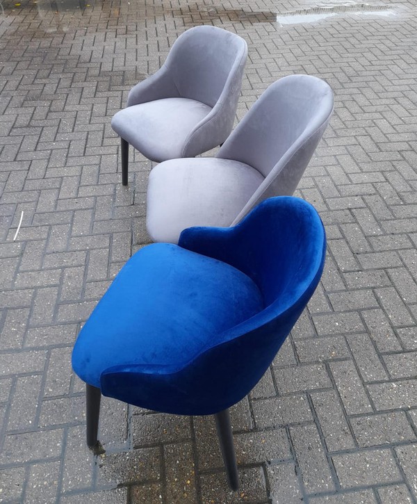 Blue and Grey Velvet Tub Chairs