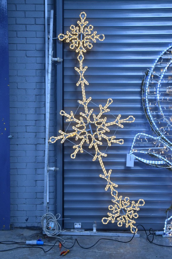 Lamp post mounted snow crystal Christmas decs for sale