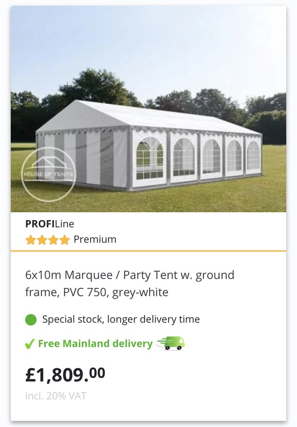 Secondhand Gala Tent Toolport 10x6m Premium PVC 500 Marquee For Sale