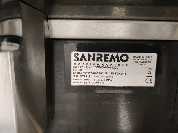 Secondhand Used Sanremo F18 Group Coffee Machine