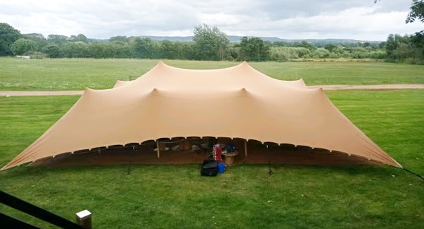 9m x 12m Beige Stretch Tent with Coconut Coir Carpet  for sale