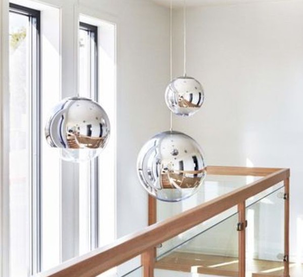 Silver Sphere Light over a stair well