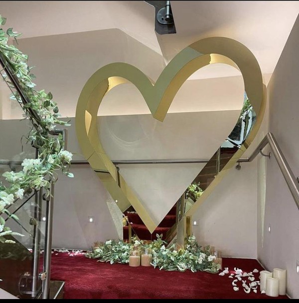 Secondhand Used Gold Acrylic Heart Backdrop For Sale