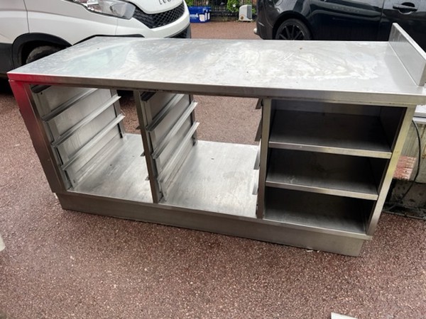 Stainless Steel Island table drawers shelves and 2 full gastro racks