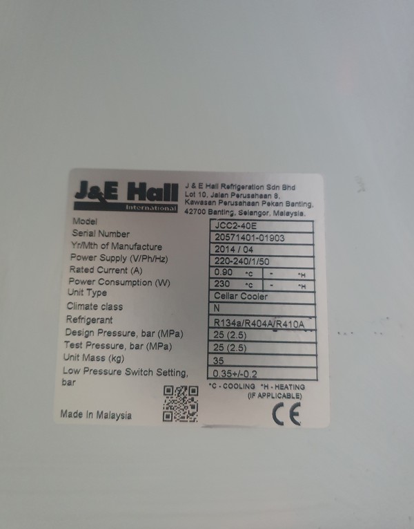 J E Hall JCC2-40E-J5LC20C Cellar Cooler A1 Condition For Sale