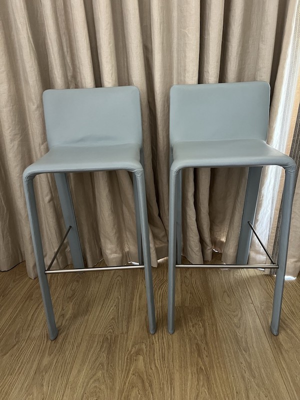 Soft Blue Faux Leather High Bar Stool with Back