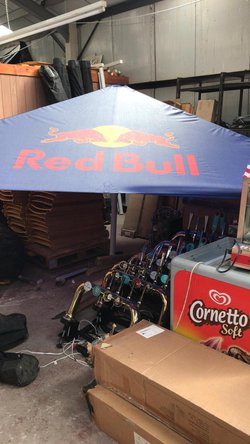 Very Large Red Bull Umbrellas