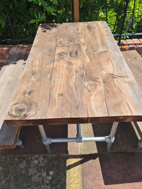 Industrial wood tables