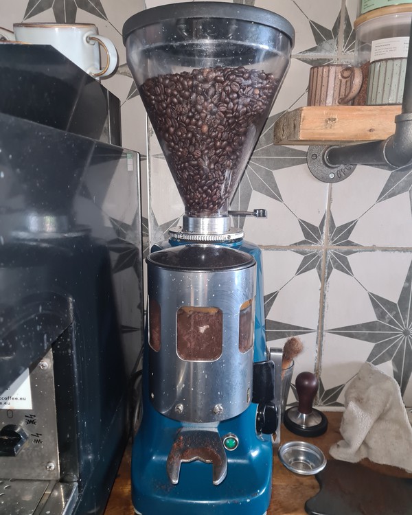 Secondhand Blue Silver Mazzer Coffee Grinder For Sale