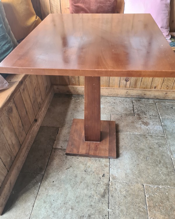 Secondhand Cafe Restaurant Darkwood Square Top Table with Wooden Square Base For Sale
