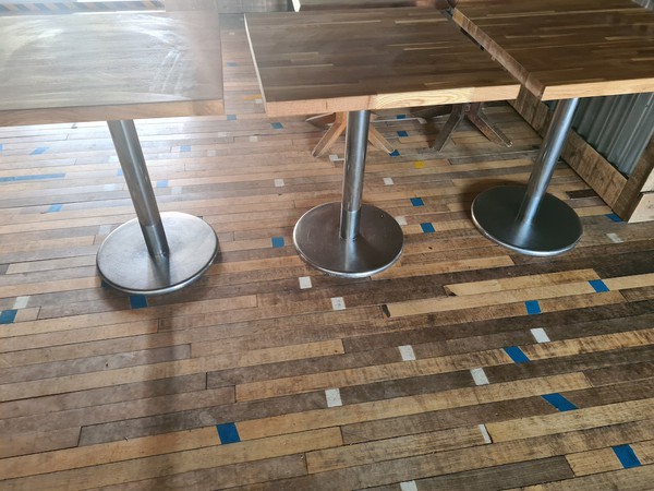 3x Cafe / Restaurant Solid Oak Top Tables with Chrome Circular Base - Midlands 4