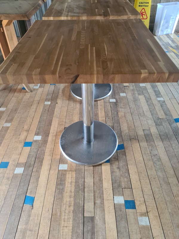 Cafe/Restaurant solid oak top tables with chrome circular base