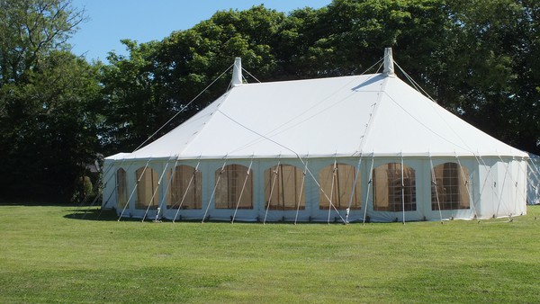 Secondhand 30ft x 50ft Oval Traditional Canvas Marquee For Sale