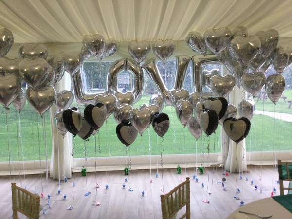 Silver LOVE wedding balloons