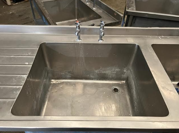 Secondhand Huge 4 Metre Long Triple Bowl Double Drainer Stainless Steel Sink For Sale