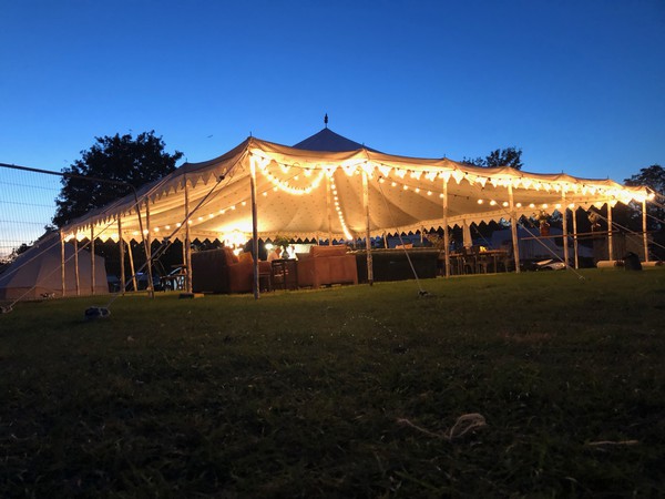 Traditional 12m x 12m marquee at night