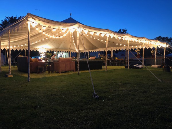Traditional 40ft x 40ft marquee at night