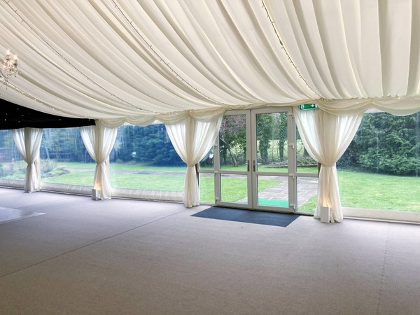 Custom Covers Ivory Pleated marquee lining with door