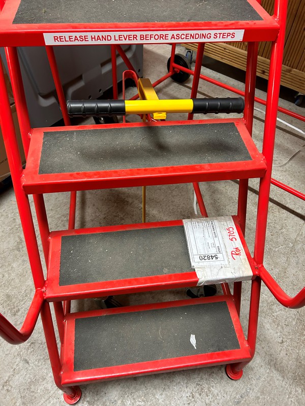 Secondhand Industrial 9 Tread Mobile Step in Red For Sale