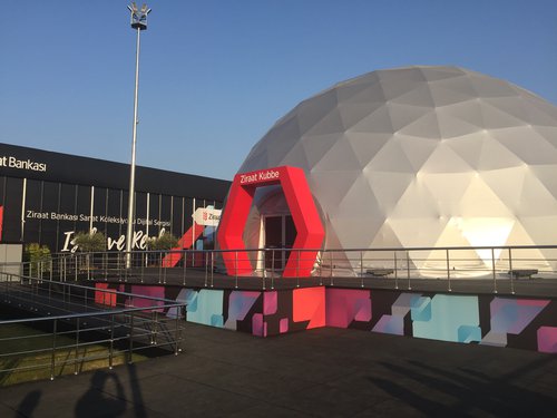 Secondhand 20m Silver Metallic Geodesic Projection Dome For Sale Secondhand 20m Silver Metallic Geodesic Projection Dome For Sale