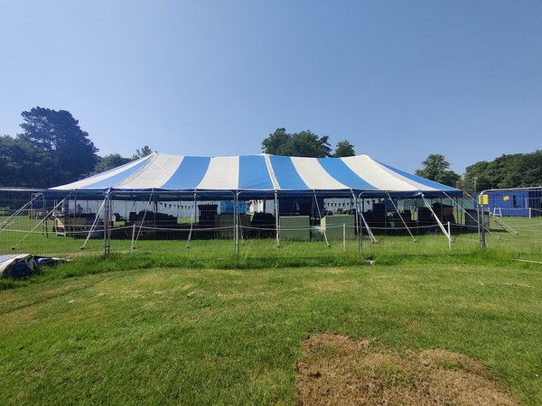 37' x 85' Blue and White Circus Tent