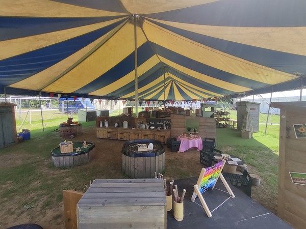 37' x 85' Blue and White Circus Tent for sale