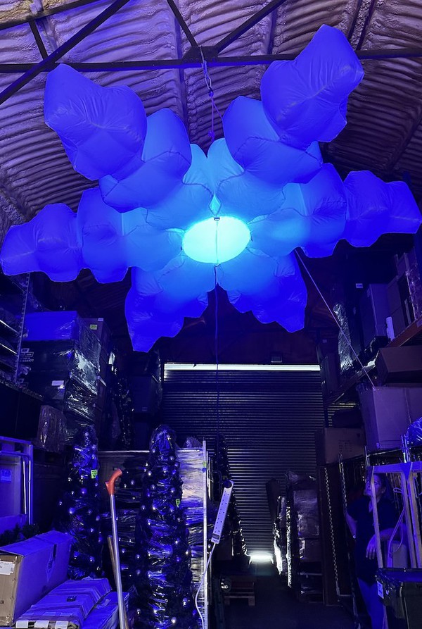 Large Blue Illuminated Inflatable snowflakes