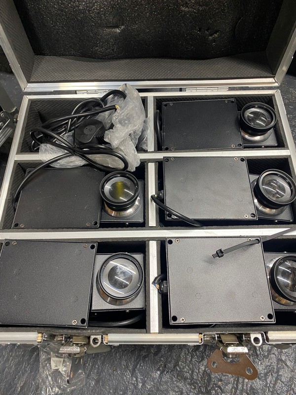 Gobo projectors in a flight case