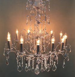Secondhand Used 2x Chandeliers French Style Silver with 12x Arms For Sale